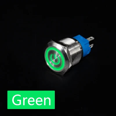 16mm Metal Push Button Switch Ring Lamp Power Symbol Buttons Waterproof Flat Head LED Light Self-lock Self-reset  1NO1NC