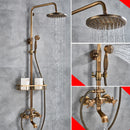 Antique Brass Shower Faucets Set 8'' Rainfall Shower Head Brass Handshower Dual Handle Mixer Tap Rotation Bath Shower Faucet
