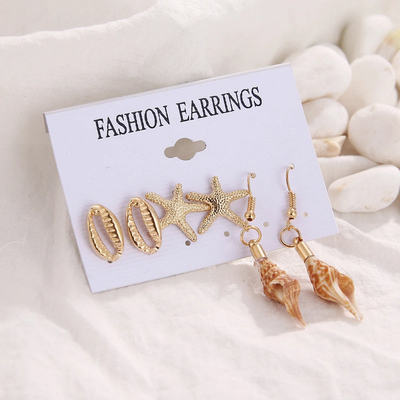 2020 Bohemian Drop Earring Set Women's Vintage Summer Beach Women's Gold and Silver Color Pendant Earring Jewelry