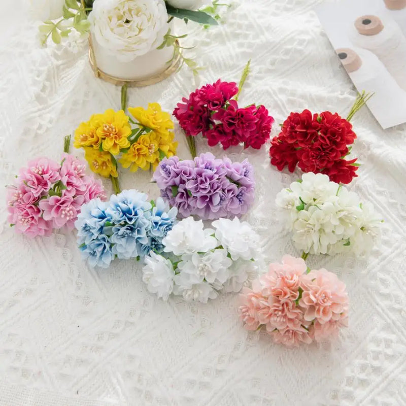 60PCS Artificial Flowers Mini Bouquet Stamen Wedding Party Christmas Decorations for Home DIY Handmade Wreaths Craft Fake Plants