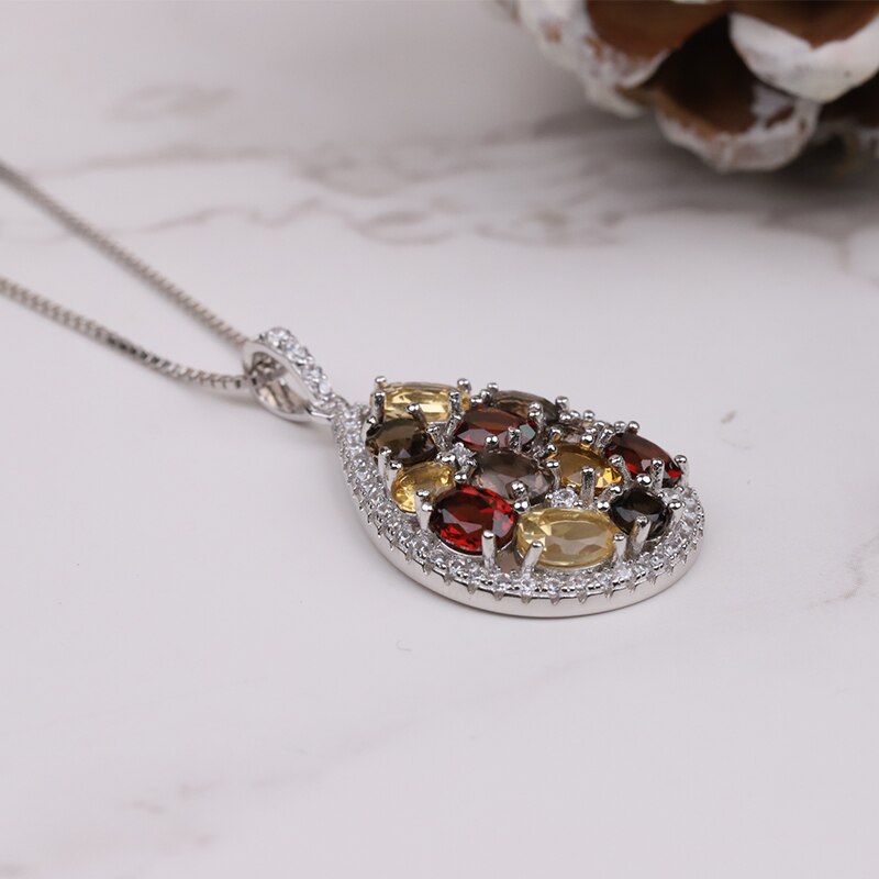 GEM'S BALLET Luxury Natural Garnet Citrine Smoky Quartz Pendant 925 Sterling Silver Colorful Nacklace for Women Fine Jewelry