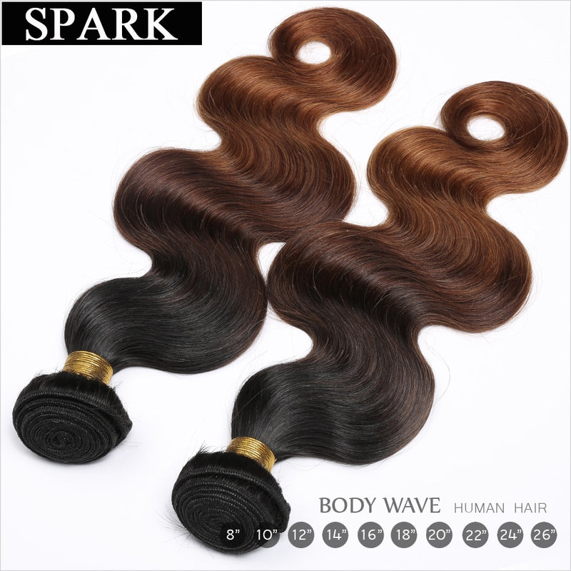 Spark Ombre Brazilian Body Wave 100% Human Hair 4x4 Lace Closure With Bundles Remy Hair Weaves Extension 3/4Bundles With Closure