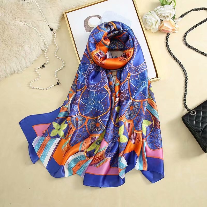 180*90cm Luxury Brand Spring Autumn New Silk Scarf Women Shawl Fashion Soft Poncho Chiffon Hijab Foulard Muffler Bandanna Pareo