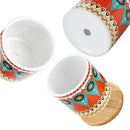 Set of 3 Succulent Plant Pots, 3.15 Inch Round Vases Cactus Ceramic Planters with Bamboo Trays & Drainage Hole Mandalas Pattern