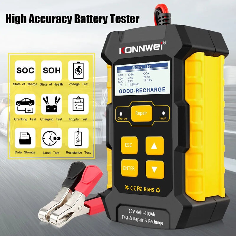 KONNWEI KW510 12V Car Battery Charger Battery Tester Data Analysis Rechargers Repair Tools  for Auto Cranking /Charging System