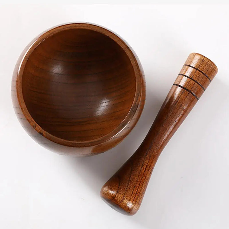 Pounded Garlic Jar Mortar Old Fashion Wooden Grinder Round Smooth Hand Polished Pestle Set For Grind Herbs Spices Grains Pepper