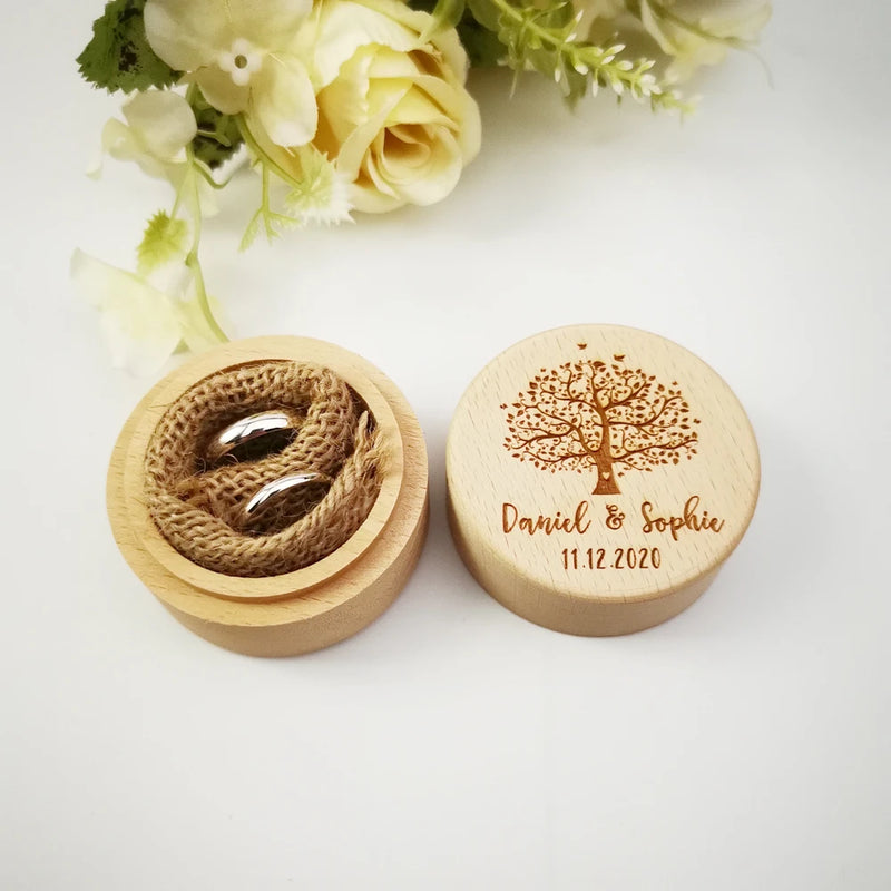 Custom Rustic Wedding Tree Wooden Ring Box Holder Anniversary Gift Personalized Wood Ring Bearer Box Jewelry Trinket Box