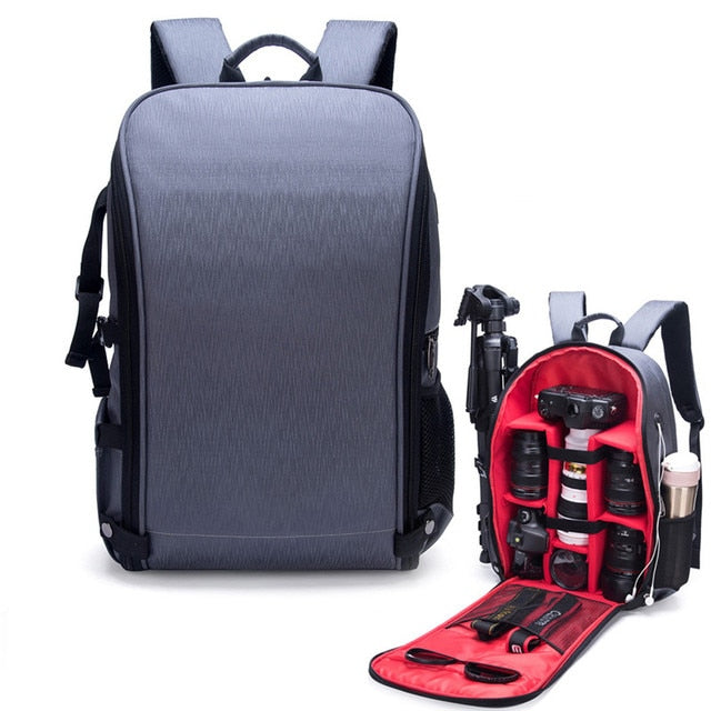 Photo Shoulders Backpack Waterproof Nylon Case fit 15.6" Laptop Bag w USB Port for Canon Nikon Sony SLR Photography Lens Tripod