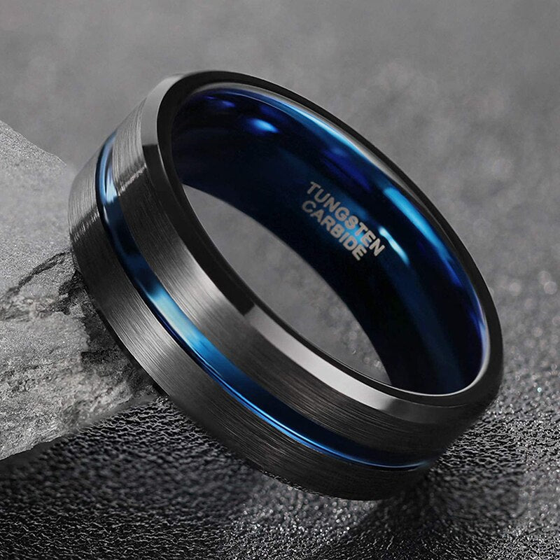 TIGRADE 6/8/10mm Blue&amp;Black Mens Tungsten Carbide Ring Blue Line Design For Women Wedding Engagement Rings Fashion Size 6 -17