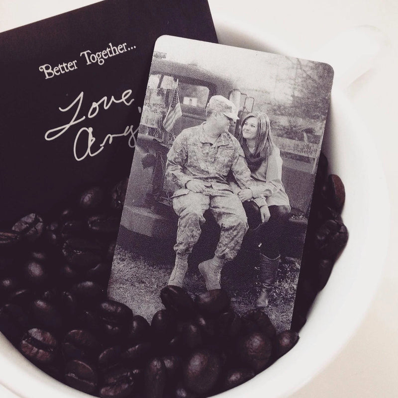 Engraved Laser Picture Wallet Insert Card Black Stainless Steel for Father's Day Gift with Your Handwriting Personalized Design