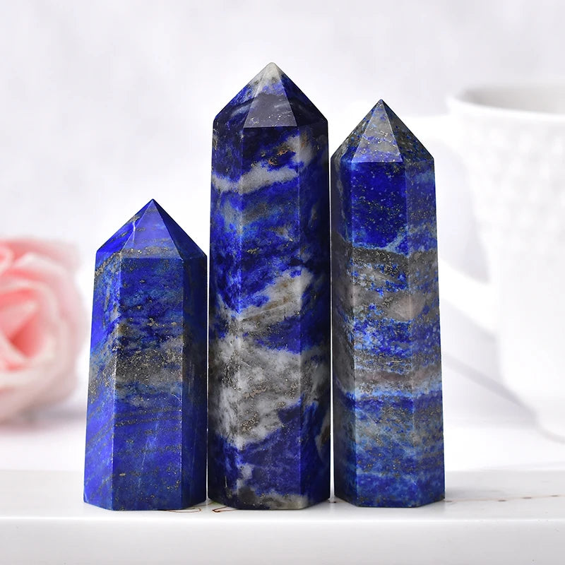 1PC Natural Crystal Lapis Lazuli Hexagonal Column Crystal Quartz Point Healing Mineral Tower Ornament DIY Gift Home Decoration