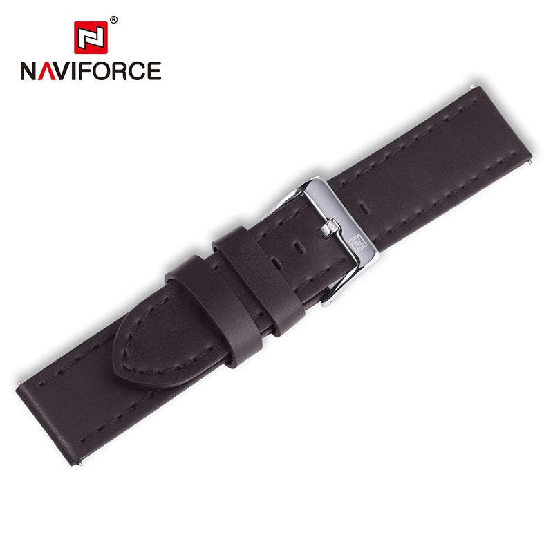 NAVIFORCE High Quality Genuine Leather Watchbands Dark Brown Black Blue Men Women 23mm Watch Strap Belt Stainless Steel Buckle