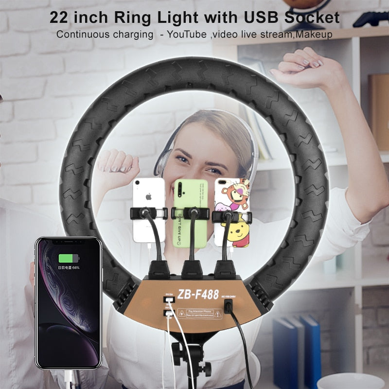 PYNSSEU 22inch Video Ring Lamp with 2M Light Stand Remote Countrol Phone Holder Photographic Ring Light for YouTube Makeup Live