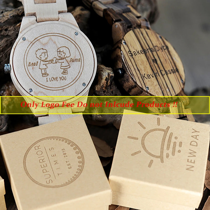 Engrave Customized Logo Fee for Bamboo Wood Watches Paper Bamboo and Wooden Gift Boxes(Only Logo Fee Do niot Include product)