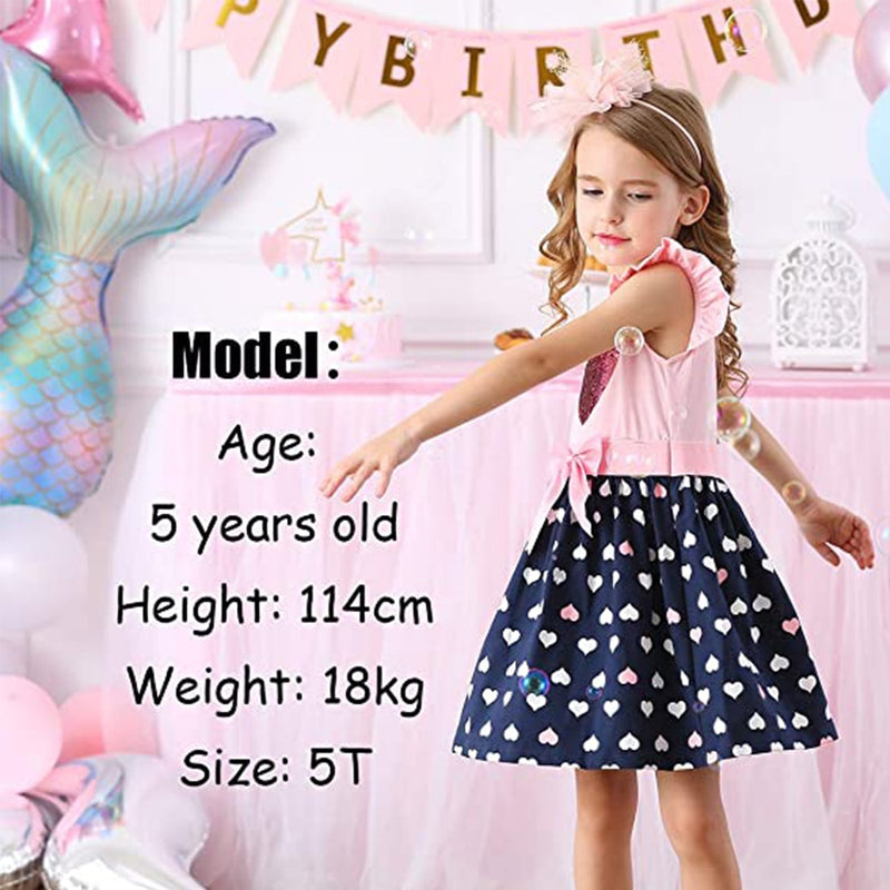 VIKITA Kids Summer Dress for Girls Toddlers Cotton Dresses Children Sequins Vestidos Girls Heart Butterfly Cartoon Dress