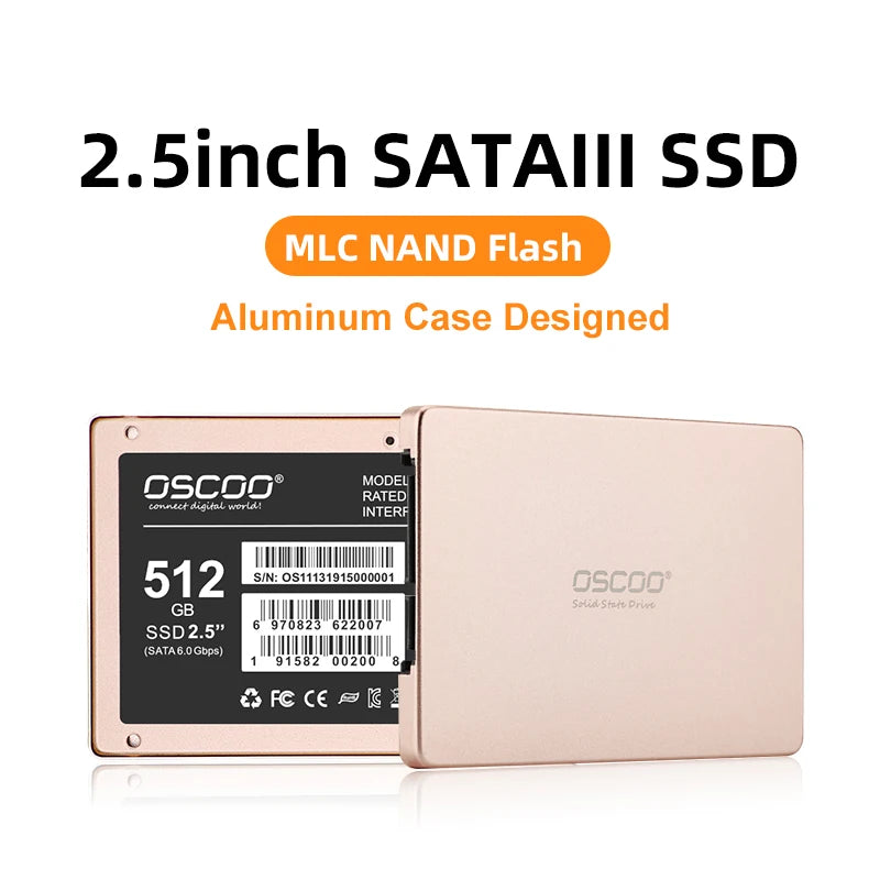 Hard drive disk OSCOO SDD 2.5 Inch MLC SSD Hdd Hard Disk Disc 2.5 "Internal Solid State Drive 256GB 512GB for PC Laptop Computer