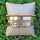 3pcs/Set Hot Men Titanium Steel Roman Numeral Bracelet Horseshoe Buckle Bangles Pulseira Bileklik Luxury Handmade Jewelry