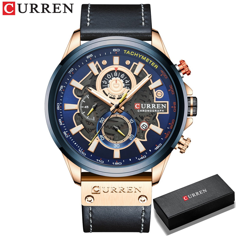 CURREN Watch for Men Top Brand Watches Leather Strap Wristwatch Fashion Chronograph Sport Quartz Clock Male Gift