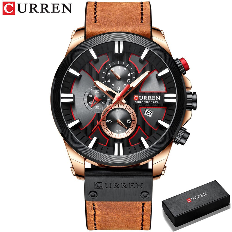 CURREN Top Luxury Brand Men's Military Waterproof Leather Sport Quartz Watches Chronograph Date Fashion Casual Men's Clock 8346