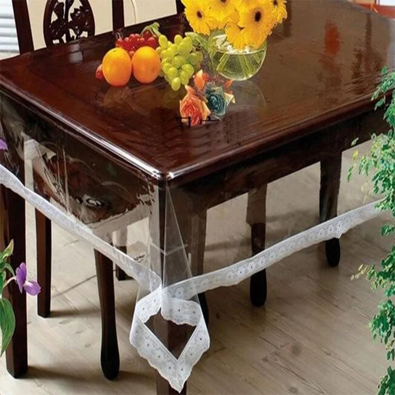 2023 Hot Soft Glass Round Transparent PVC Plastic Oilcloth Tea Table Cloth Cover Waterproof Tablecloth Christmas Wedding Decor