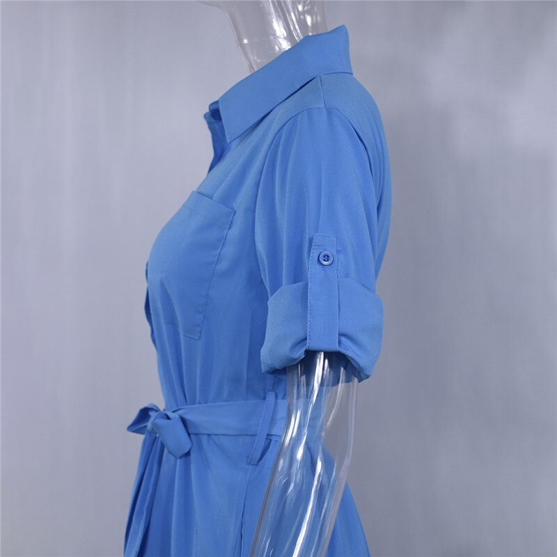 Fashion Turn-down Collar Office Ladies Shirt Dress Women Three Quarter Sleeve Winter Dress Streetwear Casual Vestidos Loose Robe