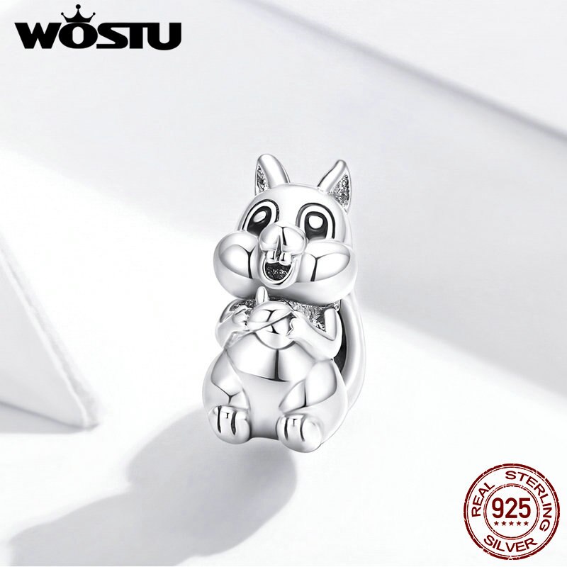 WOSTU Cute Squirrel Charms 925 Sterling Silver Animal Beads Fit Original Bracelet Necklace Pendant Lovely Jewel;ry Gift CTC338