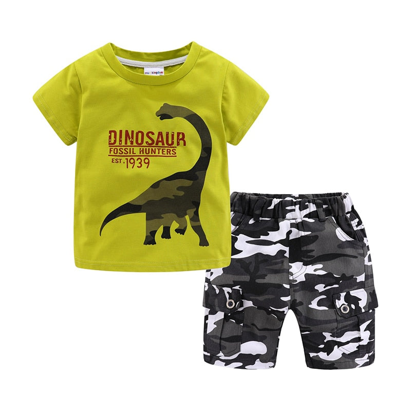 Mudkingdom Summer Boys Outfits Dinosaur T-Shirt and Chino Camo Short Set Toddler Boys Clothes Set Children Clothing