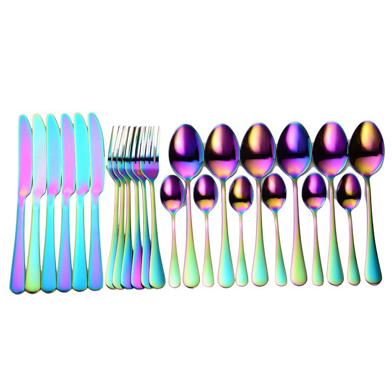 New Tableware Forks Knives Spoons Stainless Steel Golden Cutlery Set Silverware Set Gold 24 Pcs Stainless Steel Cutlery Complete