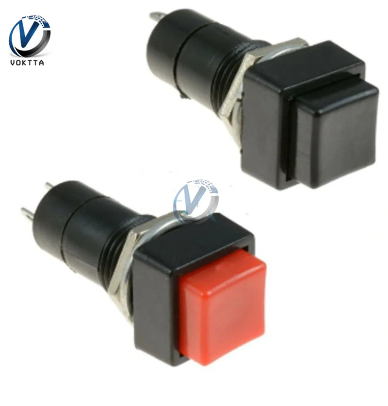 5Pcs/lot Momentary Spring Push Button Switch 12mm 2 Pins Square Momentary Push Button Switch Red or Black 3A 250V OFF ON