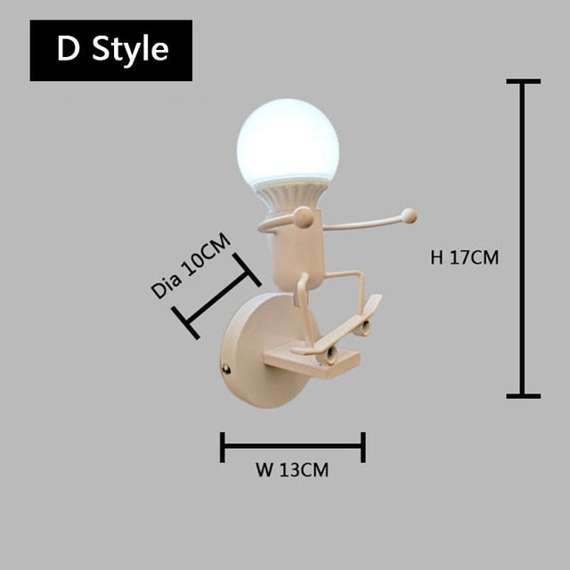 LED Wall Lamp American Creative Doll Wall Lights Metal Cartoon Robot Sconce to Bedroom Bedside Lighting Indoor Home Decors Lamps