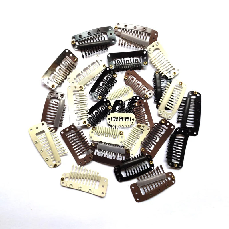 20pcs Clips For Hair Extensions Stainless Steel Wig Clips Combs Snap Clip with Rubber Toupee DIY