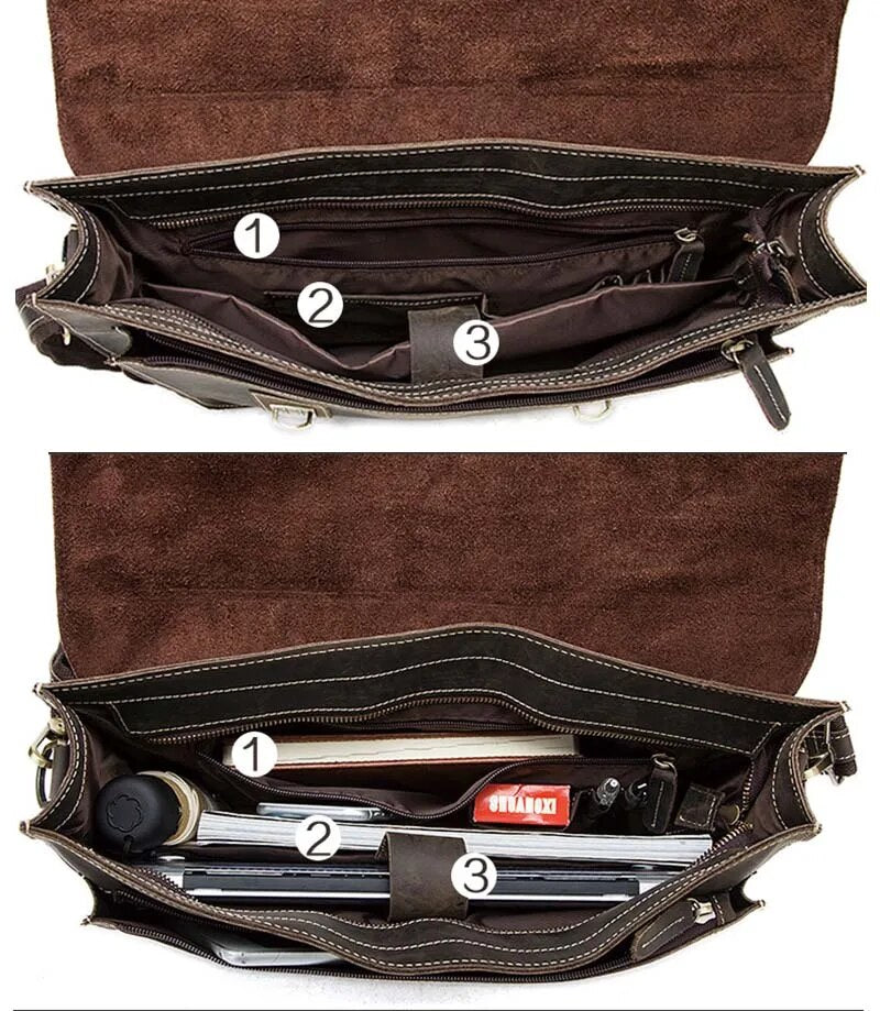 Luufan Men's Vintage Genuine Leather Laptop Bag Cow Leather Business Bag 15" PC Crazy Horse Leather Briefcase Men Portfolio Tote