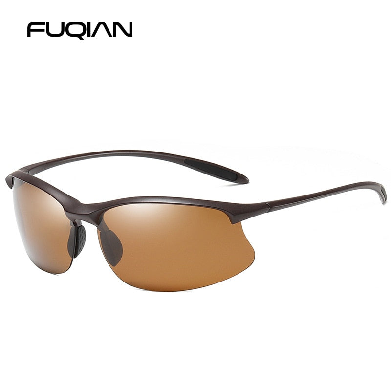 FUQIAN Brand New Sports Polarized Sunglasses Men Women Vintage Reimless Glasses TR90 Light Weight Driving Eyewear UV400