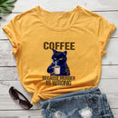 Coffee Cat Printed 100%Cotton Women's Tshirt Cat Mom Life Funny Summer Casual O-Neck Short Sleeve Tops Coffee Lover Gift