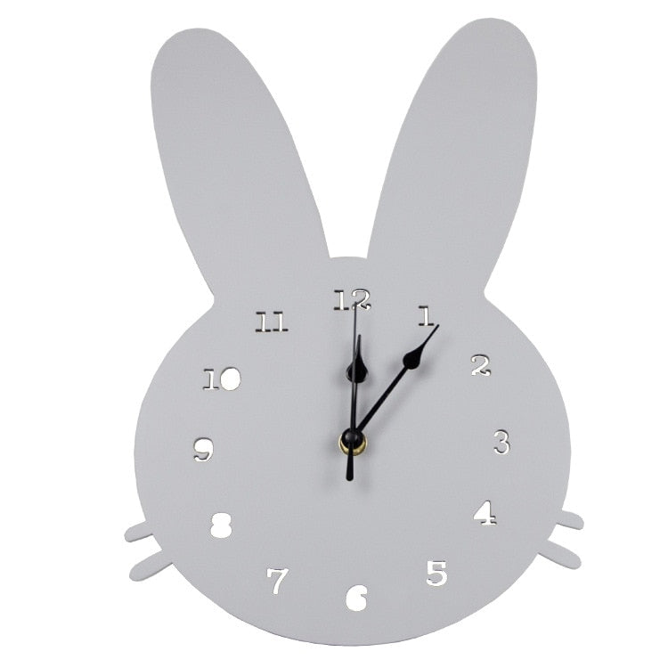 Kids Room Wood Bunny Clock For Baby Boy Girl Room Decoration Nordic Style White Pink Rabbit Wall Clocks Children Room Decor