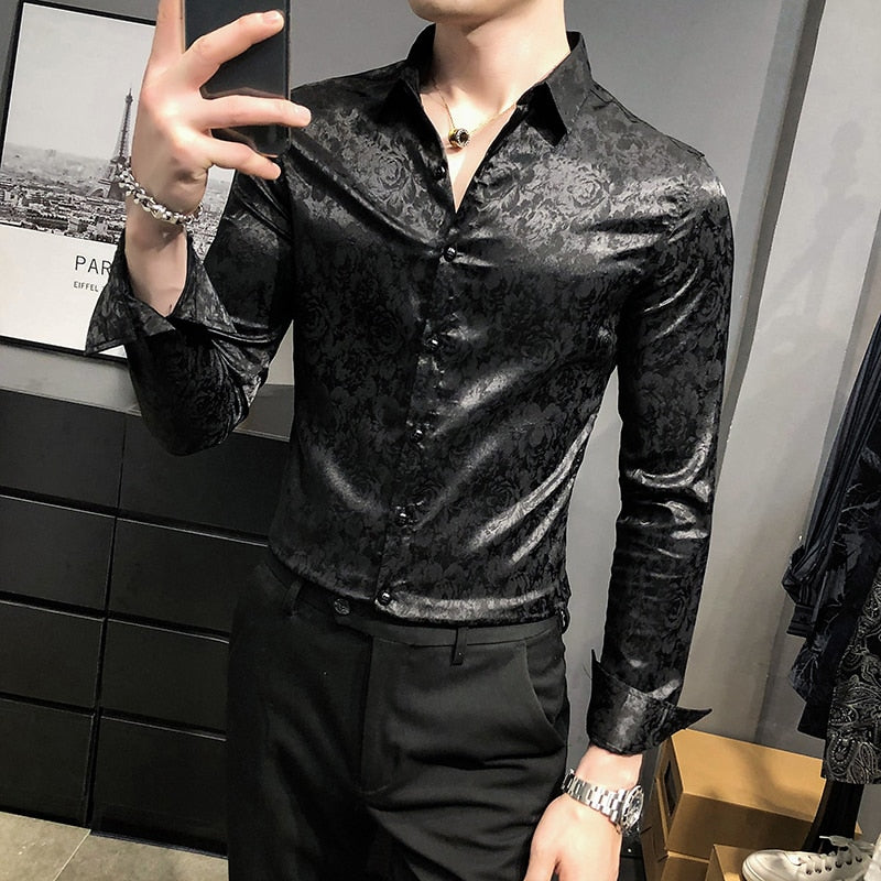 British Style Digital Print Business Gentlemen Shirt Men Clothing 2023 Long Sleeve Formal Wear Casual Prom Tuxedo Dress 3XL-M