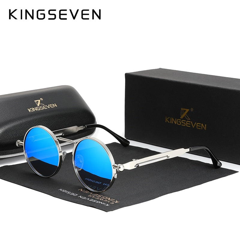 KINGSEVEN High Quality Gothic Steampunk Sunglasses Polarized Men Women Brand Designer Vintage Round Metal Frame Sun Glasses