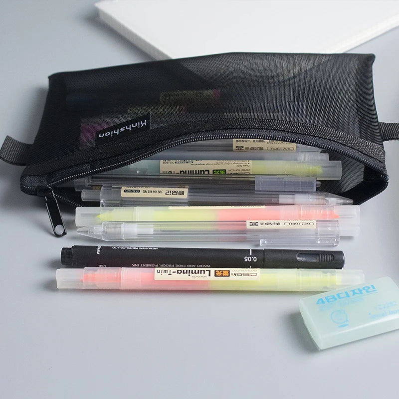 Simple Transparent Mesh Pencil Case Office Student Pencil Cases Nylon Kalem Kutusu School Supplies Pen Box Astuccio Scuola