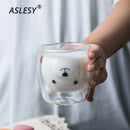 Double Wall Glass Mugs Bear Cat Dog Animal Double-Layer Glass Mug Coffee Cup Kids Christmas Mug Gift Cute Milk Drinkware