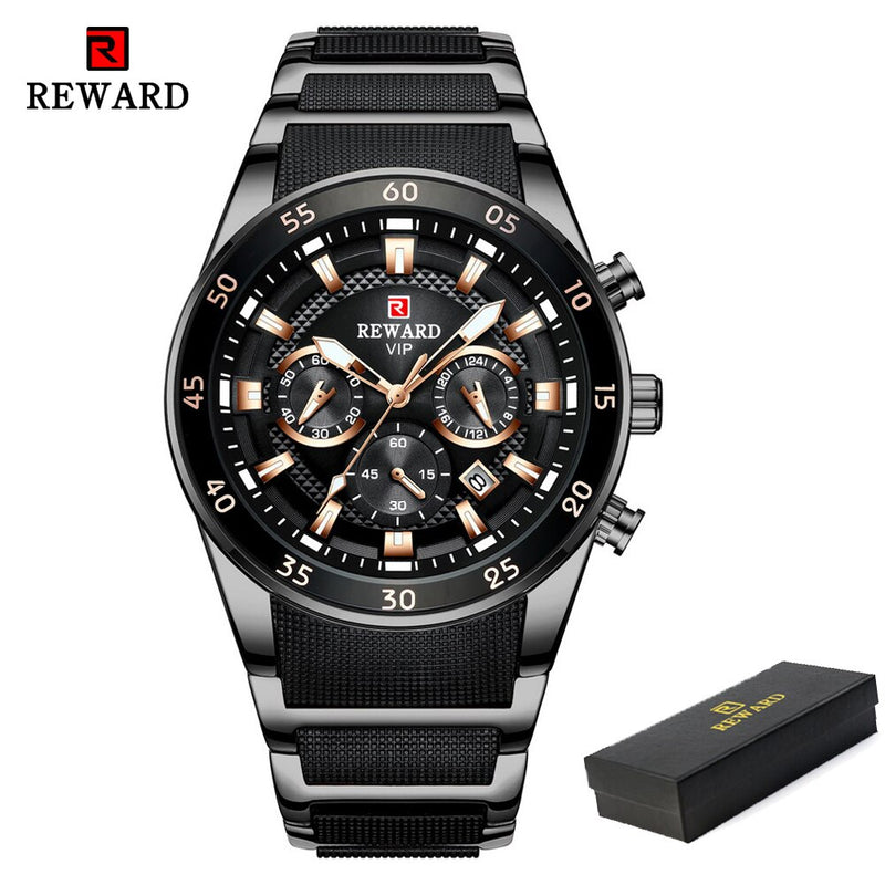 REWARD Brand Mens Watches Luxury Quartz Blue Watch Full Steel Men Chronograph Waterproof Business Wrist Watch Relogio Masculino