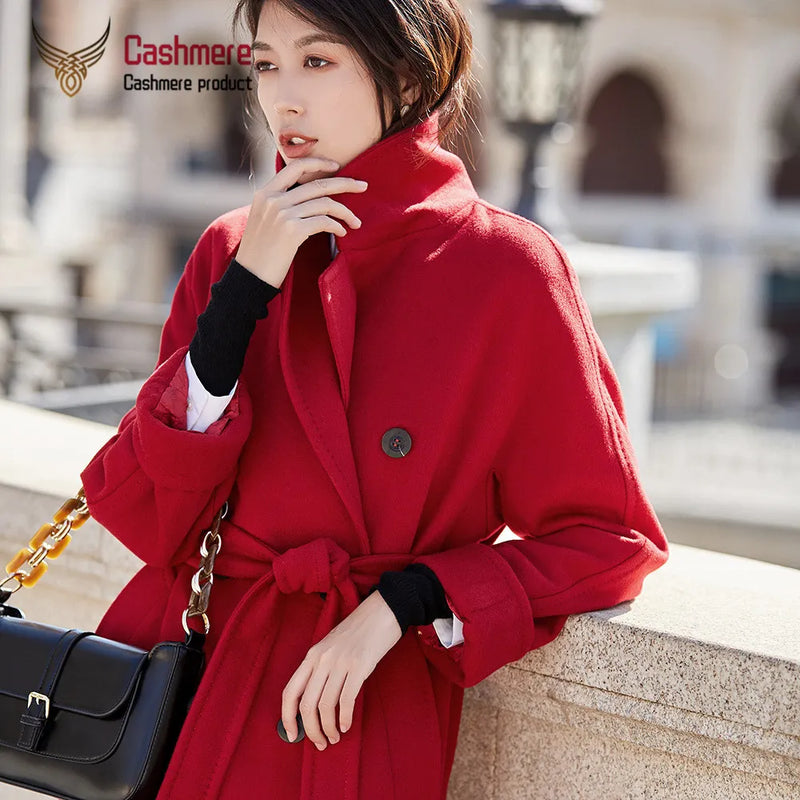 Winter Long Wool Coat Women 2023 Autumn Camel Classic Double Breasted Wool Coat Black Warm Thick Coat Women Red Large Size Coat