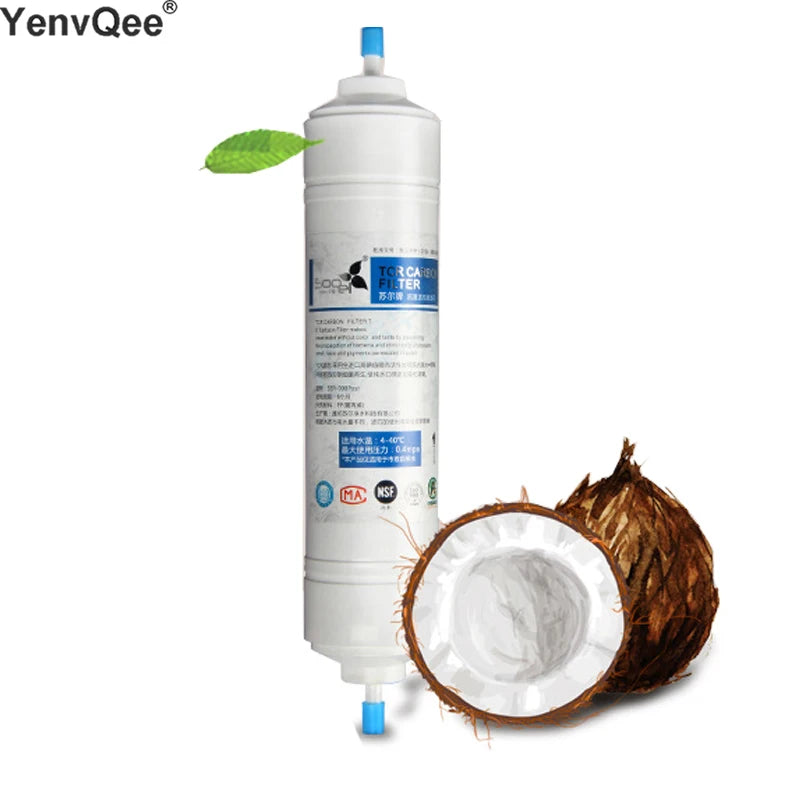 SOOEL T33 Quick Connect  INLINE COCONUT Carbon Post WATER FILTER Cartridge With 2 fitting Water Purifier REVERSE OSMOSIS