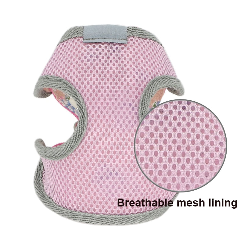 Dog Harness Leash Set Fashion Lovely Floral Breathable Adjustable Cat Harness Vest for Small Medium Dogs Cats Leashes Outdoor