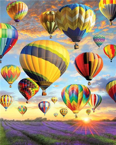 RUOPOTY Painting By Number Framed Three Hot Air Balloon Scenery Picture By Number Handmade Unique Diy Gift 40x50cm Wall Art