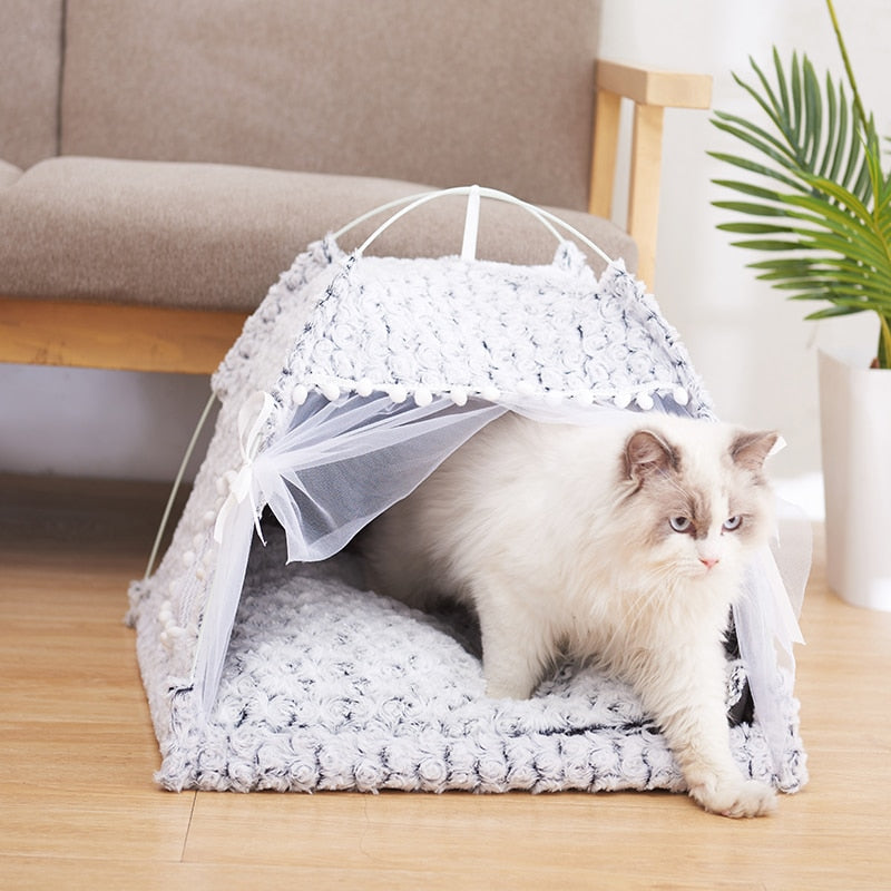 SHUANGMAO Sweet Princess Cat Bed Foldable Cats Tent Dog House Kitten Basket Beds Cute Houses Home Cushion Pet Kennel Products