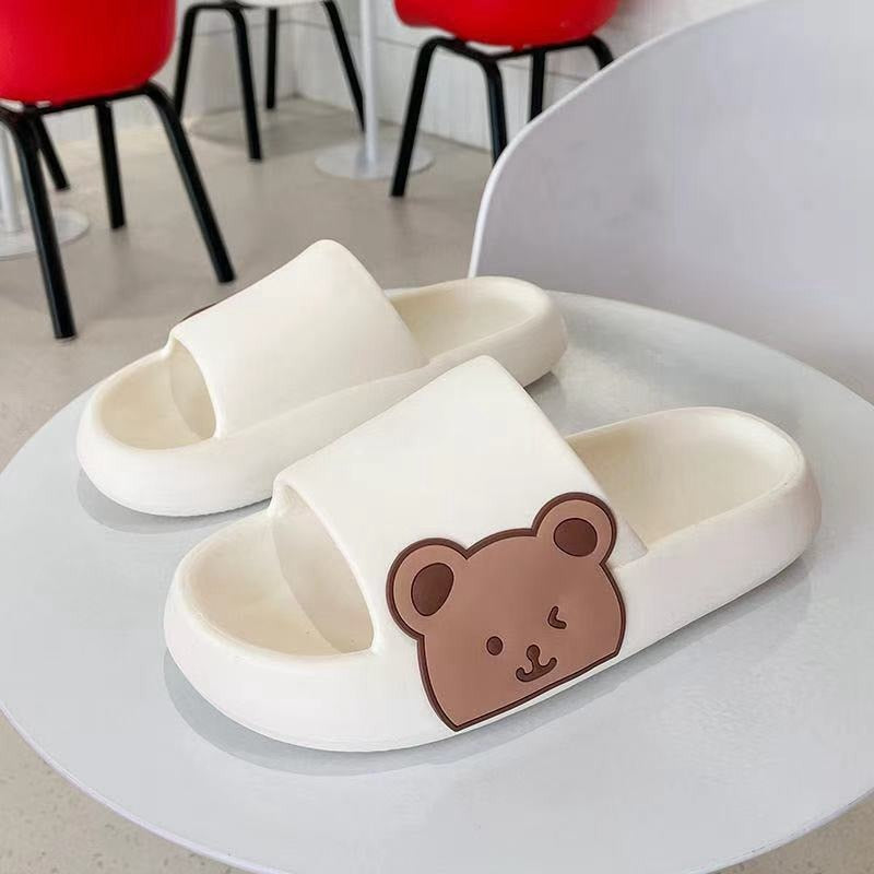 REAVE CAT New 2022 Women Slippers Open Toe 2cm Heels Cute Cartoon Bear Stylish Soft Comfort Non-Slip Bathroom Summer A3769