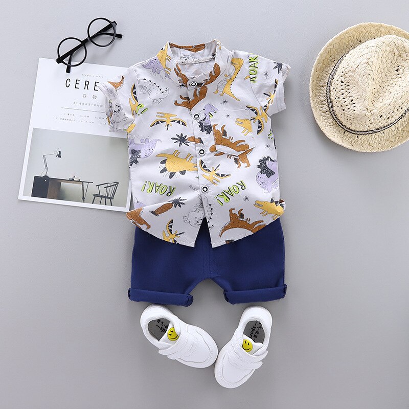 New Fashion Summer Baby Boys Girls Clothes Infant Cartoon Dinosaur Print T-shirt Shorts 2pcs/sets Kids Suits Children&