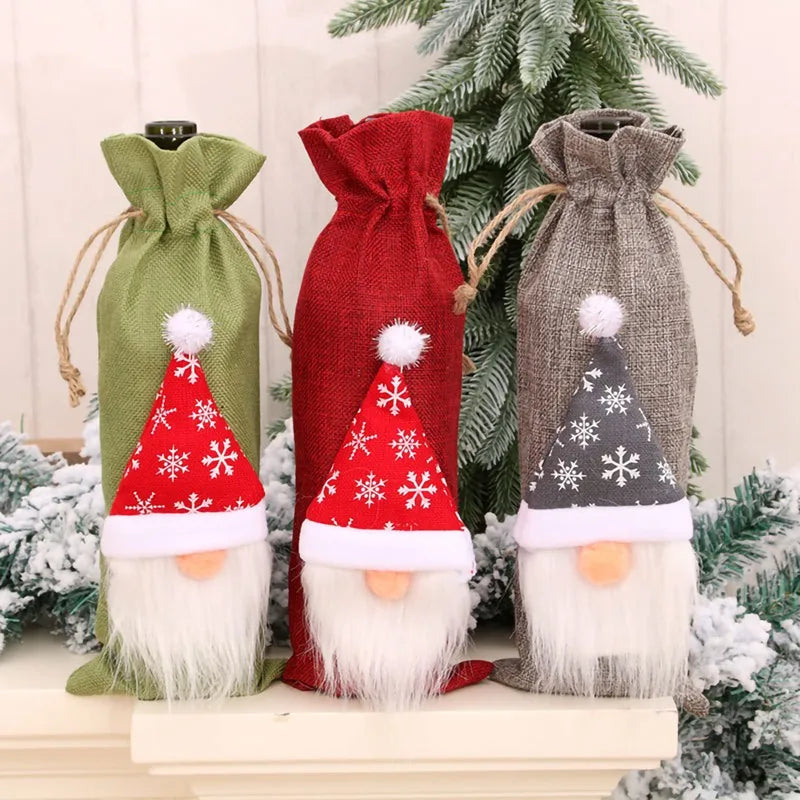 Christmas Wine Bottle Cover Merry Christmas Decorations For Home Christmas Ornament Xmas Table Decor New Year 2025 Navidad Gift