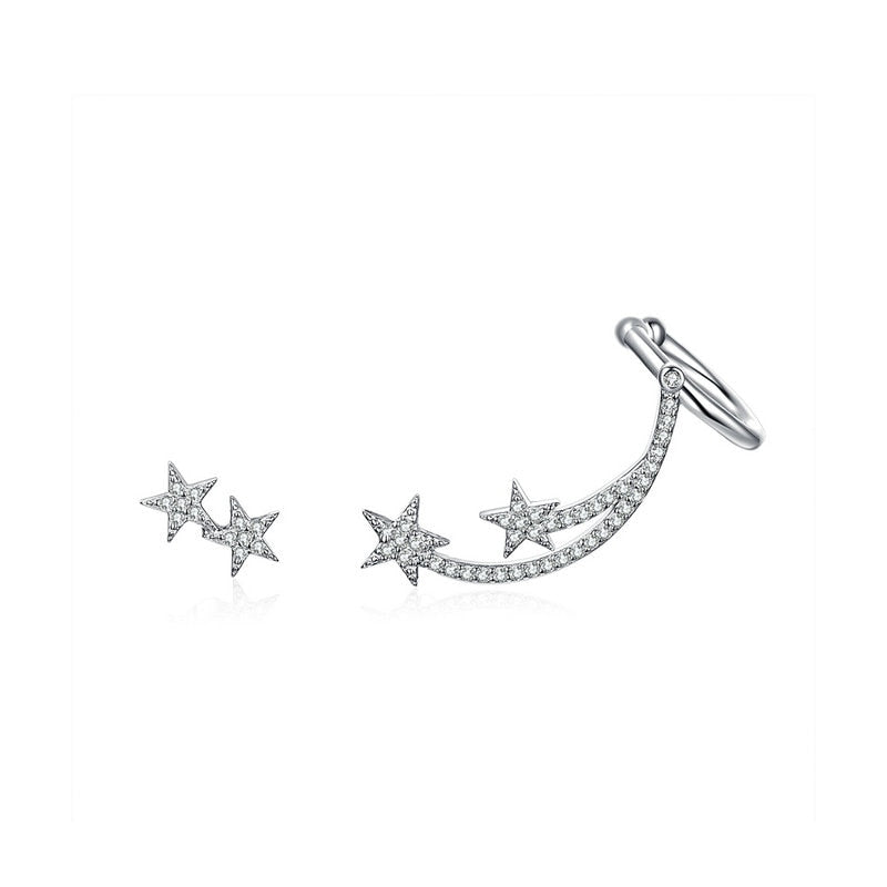 BAMOER Star Comet Asymmetry Stud Earrings for Women Clear CZ Bright Meteor Ear Stud 925 Sterling Silver Jewelry Femme BSE087