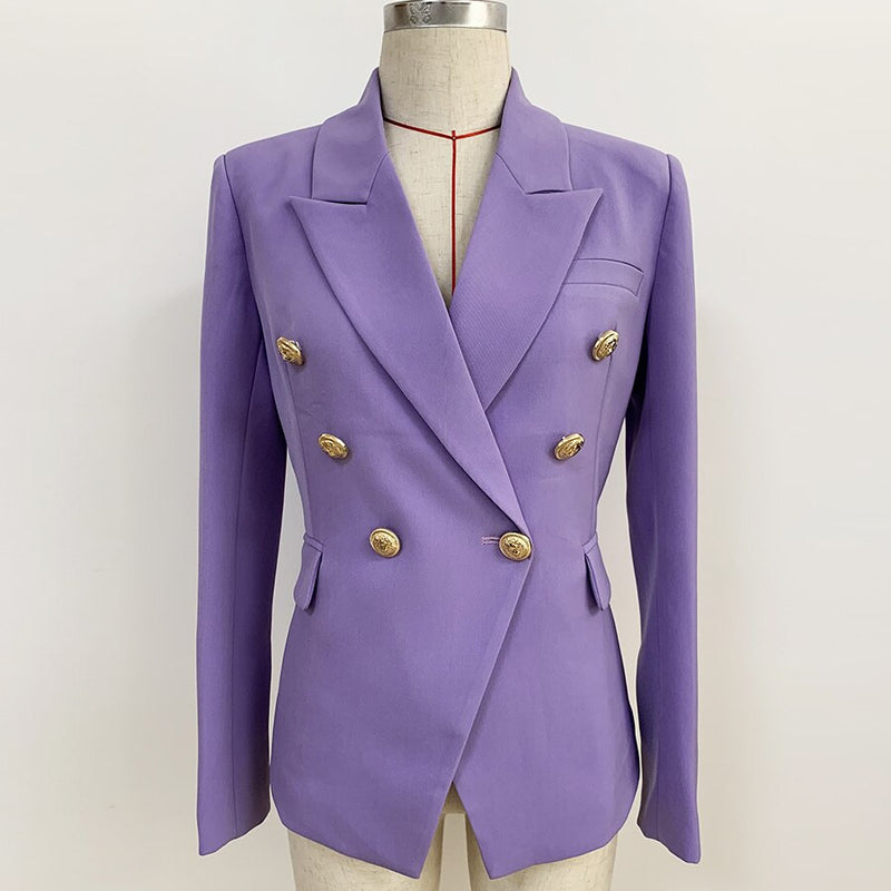 HIGH QUALITY Newest 2023 Designer Blazer Women's Classic Lion Buttons Double Breasted Slim Fit Blazer Jacket Lavender